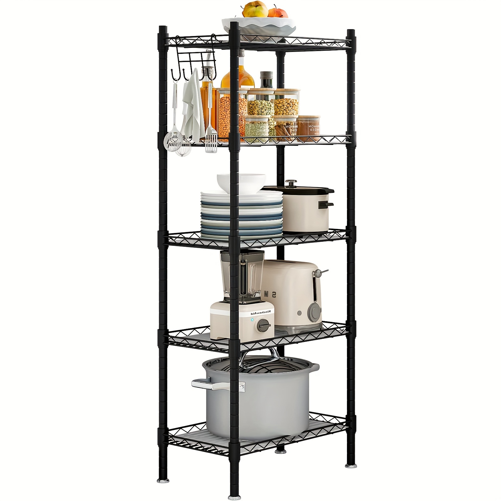 

1pc 5-tier Metal Wire Shelving Unit, Storage Rack Organizer, Durable Multipurpose Shelves For Pantry, Closet, Kitchen, Laundry, Casual Style, Black