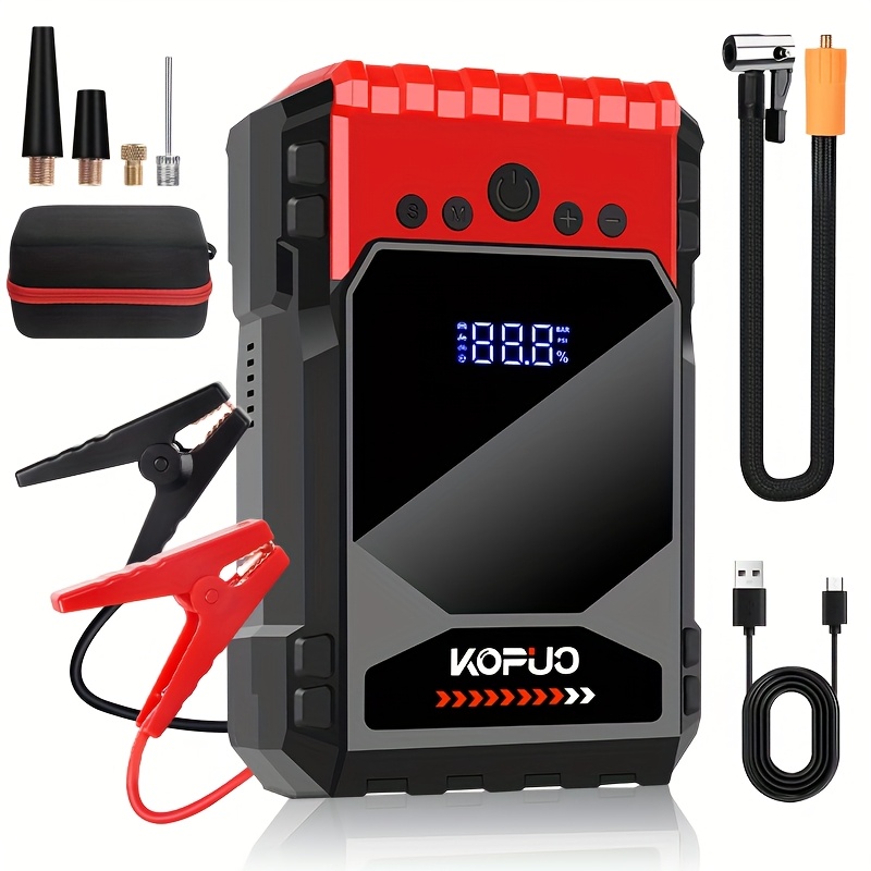 

Kopuo 6000a Car Jump With 150psi Tire Inflator, Led Lighting, Lcd Display, And Anti-reverse - Suitable For 2.64 Gallon And 2.11 Gallon Diesel Engines, Ideal Christmas Gift