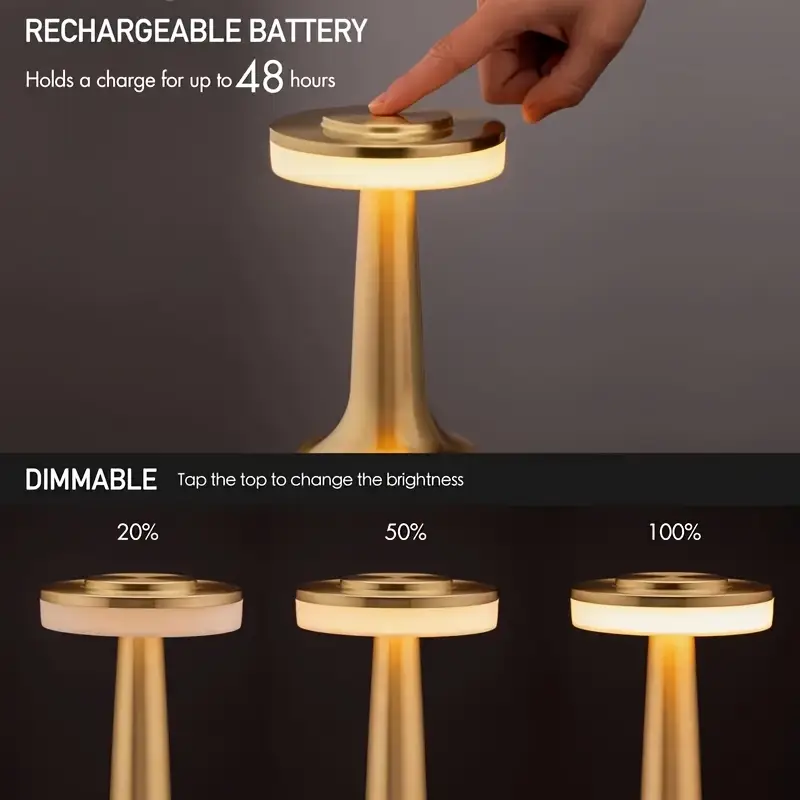 1 round usb charging table lamp golden metal touch dimmer 3 color night light halloween christmas decorative bedside lamp suitable for home bedroom living room decoration Product details 1