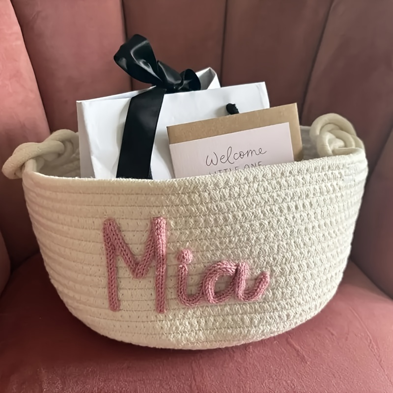 TEMU Customizable Woven Storage Basket, Pet Storage Basket, Handmade Custom Name Storage Basket - Suitable For Storing, Books, Sundries, Perfect Gift