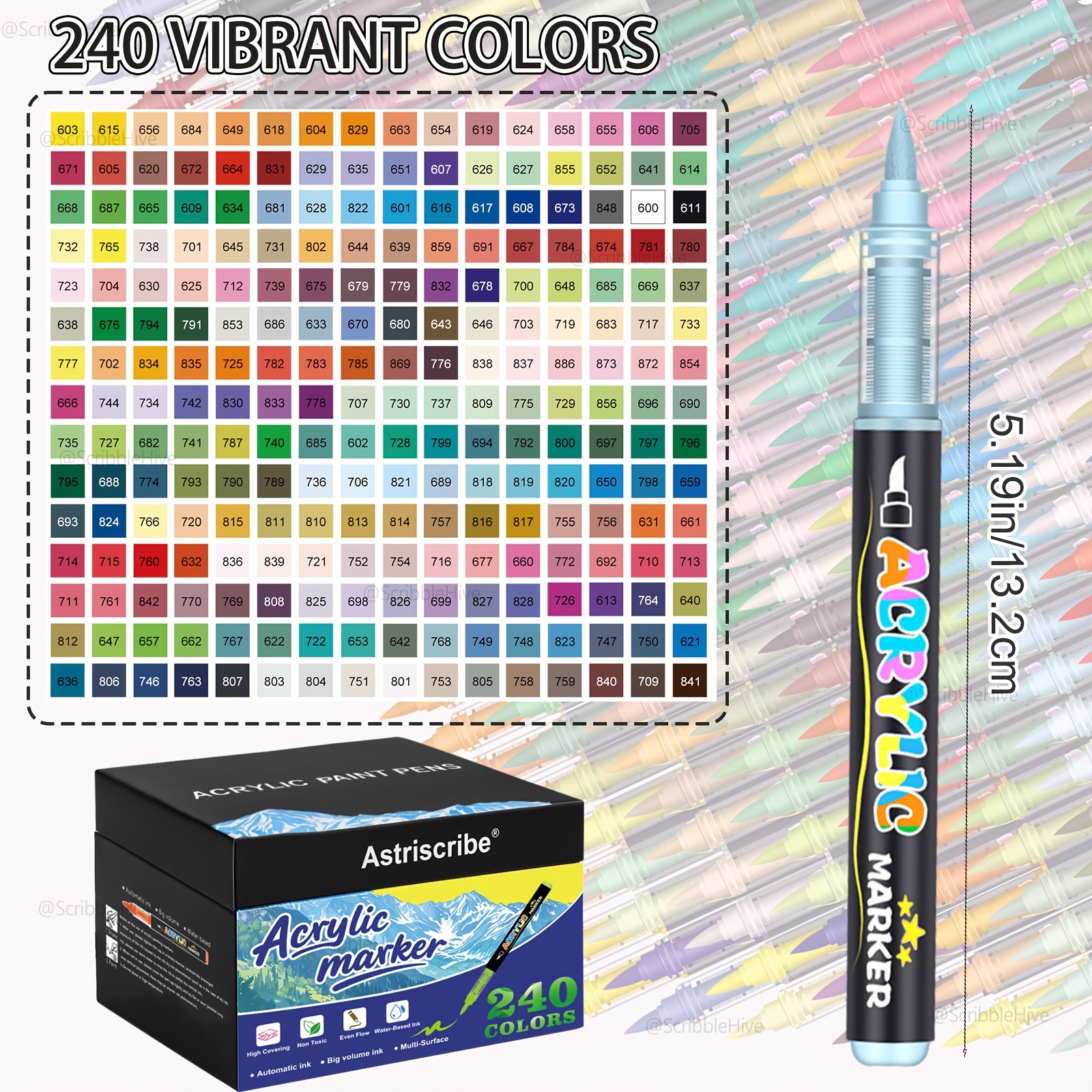 Image of 240 Colours Brush Tip Acrylic Pen Set, Acrylic Paint Marker For Stones, Wood, Ceramic & Glass, Acrylic Paint Pens For, Professional Use For Painting And Art