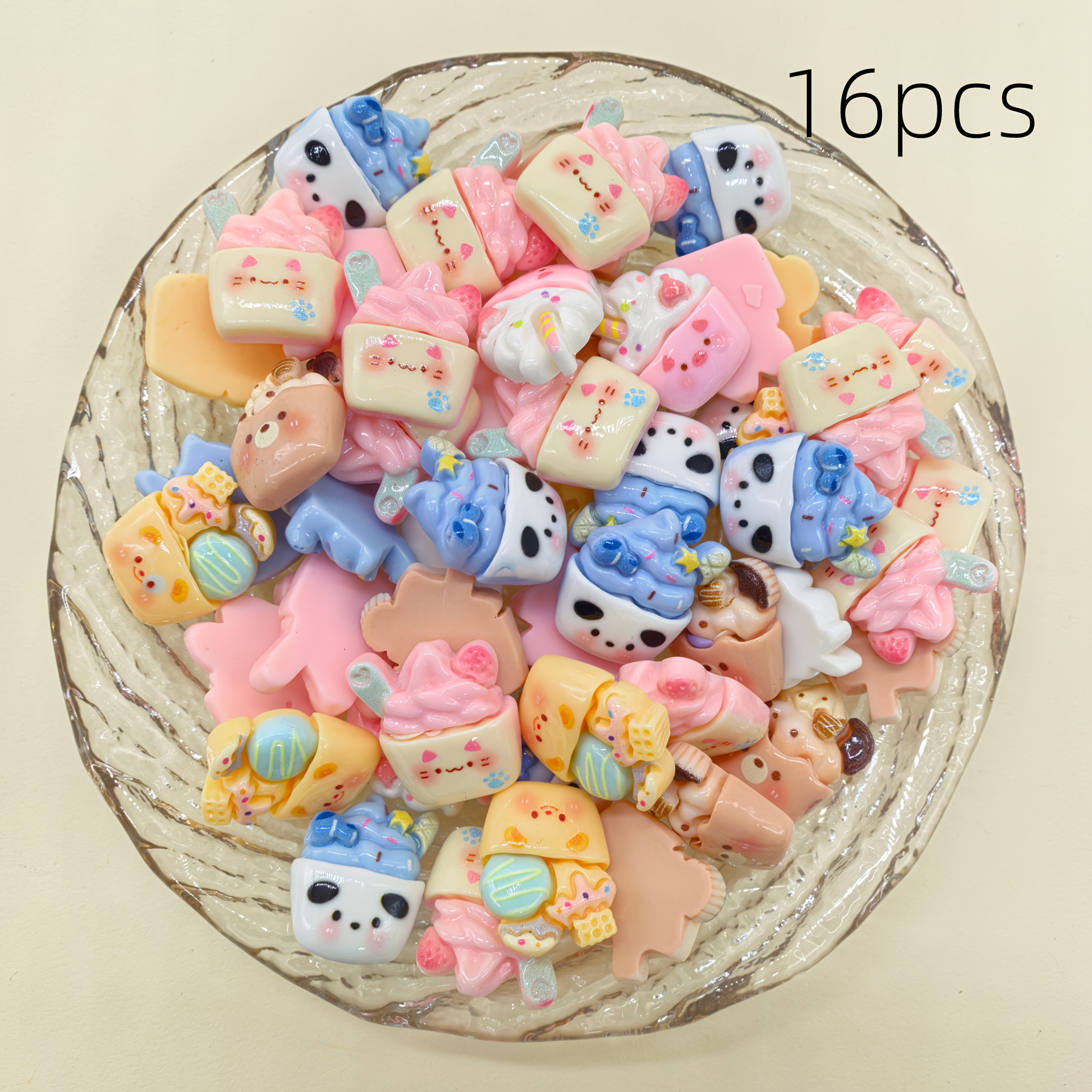 16pcs Fun Animal Ice Cream Shaped Resin Additions, Beads & Bead Assortments, Cat, Dog, Pig, Bear, Panda, Additions, Create Your Own