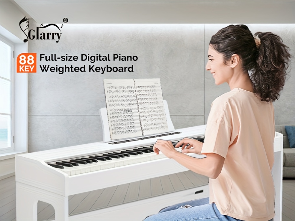 Glarry 88-Key Heavy Action Weighted Piano Keyboard - Portable Grand Piano with Triple Pedals, /MIDI, Recording & Playback, Portable Design