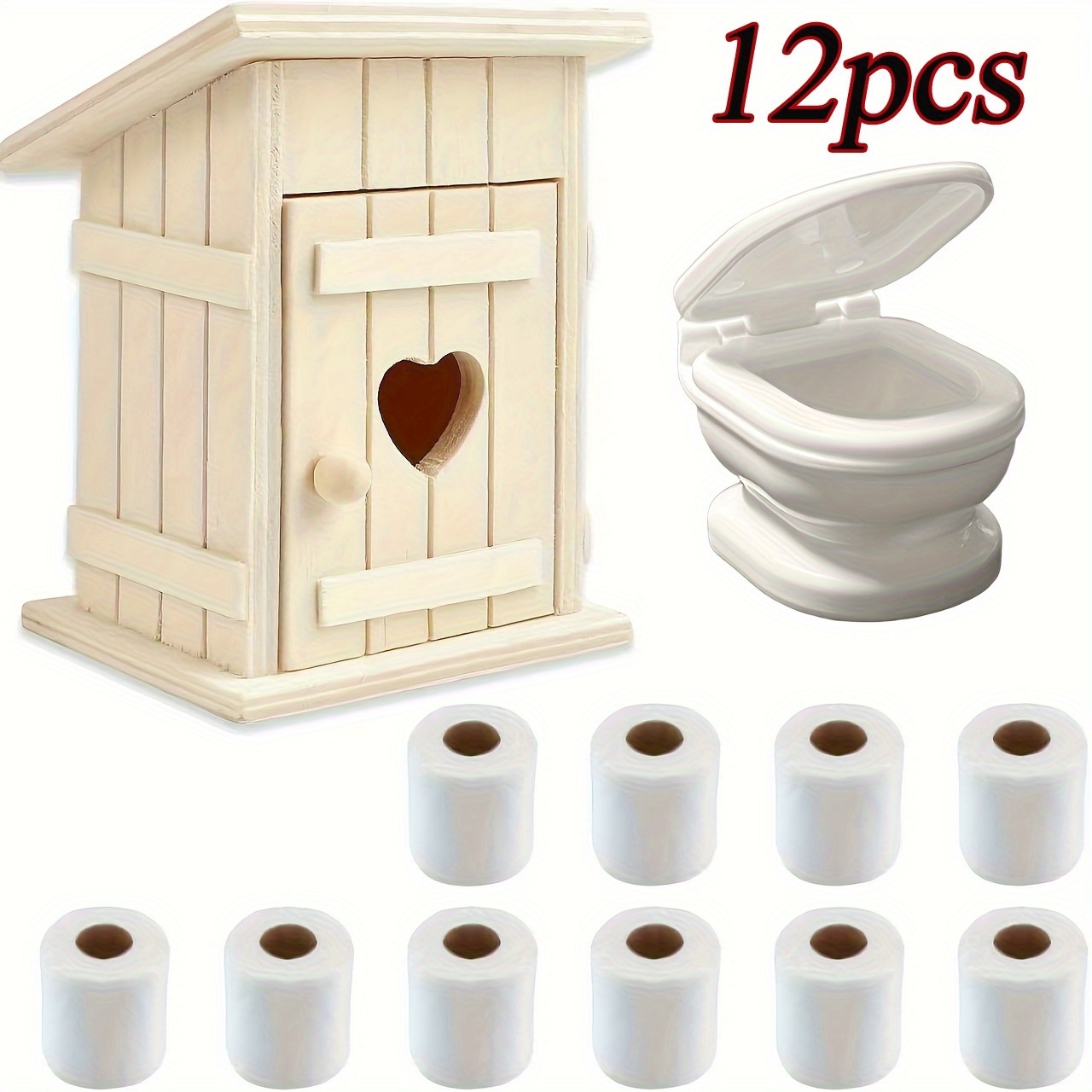 Image of 12pcs Christmas Bathroom Additions Set, Miniature Gnome Additions, Including 1pc Toilet, 1pc Toilet Lid And 1roll Toilet Paper (10rolls), Suitable For Christmas Cottage Decor Ornaments