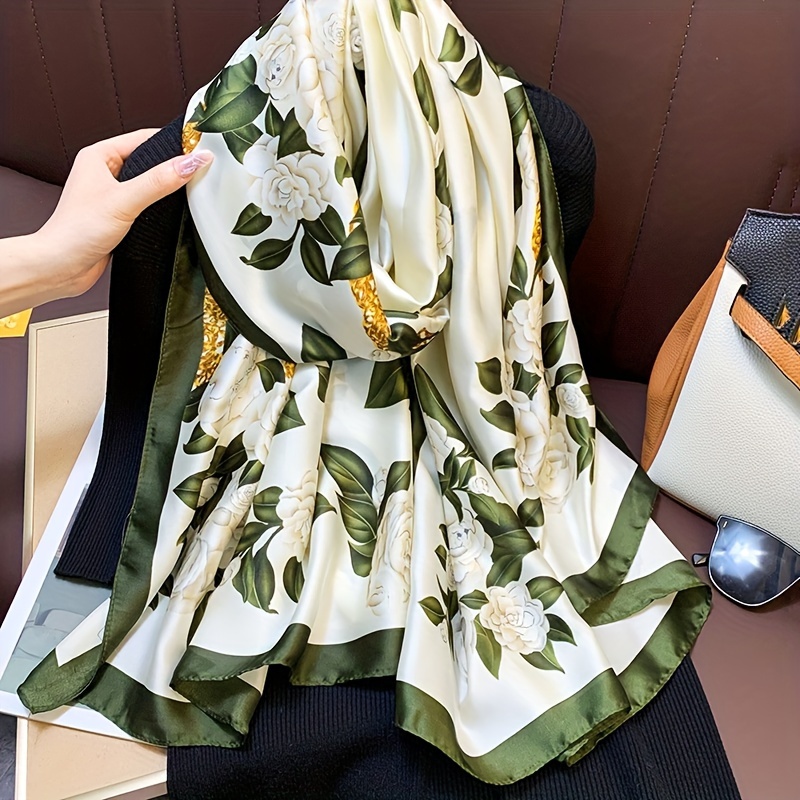 

Elegant Large Size Satin Scarf For Women, Quality Silky Feel Long Warm Scarf, Multifunctional Thin Shawl For Sun Protection, Windproof, Air Conditioning Room