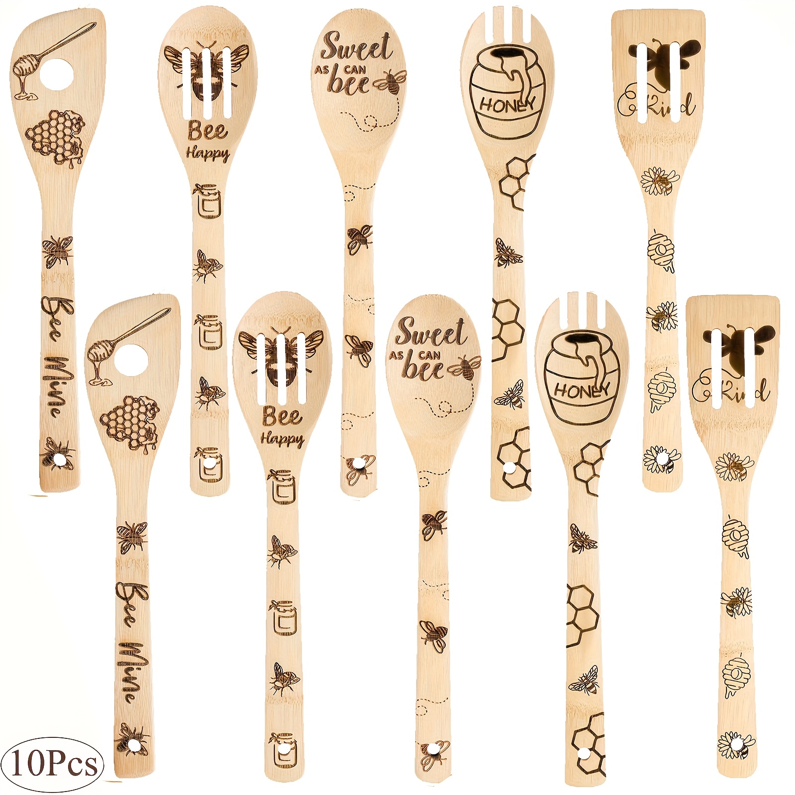 TEMU 10pcs Sunflower Theme Bamboo Spoons Utensil Set, Carve Bamboo Cookware Kitchen Gadget Kit For Teacher Appreciation Gift Teachers Day Birthday Housewarming Gift