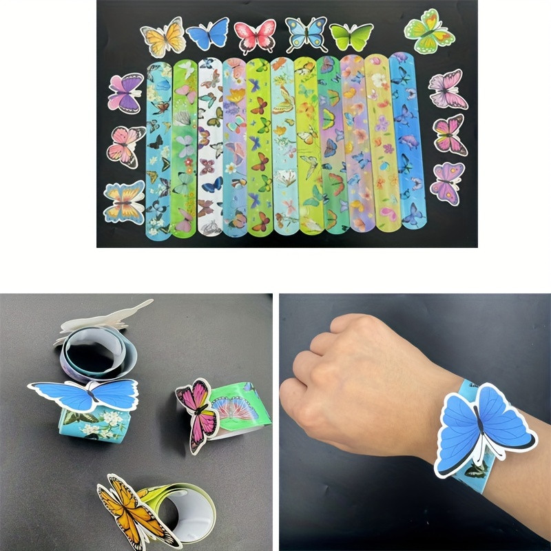 

12 Pcs Butterfly Charm Bracelets With Cards - Party Decorations, Small Gifts, And - Pvc Material - Suitable For Birthdays And Holidays