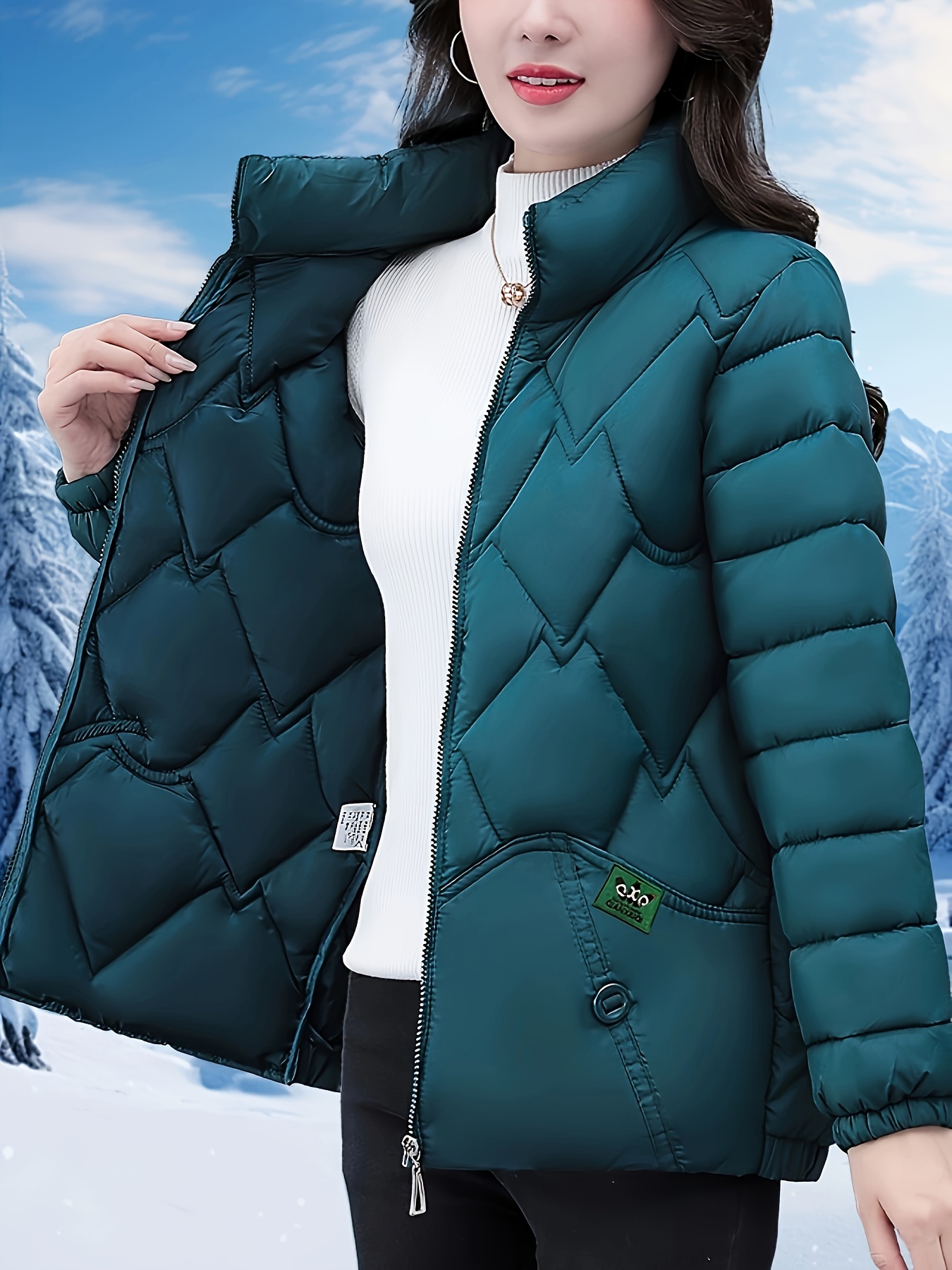 Winter Zip Up Blazer Womens Women's Puffer Jacket White Zipper