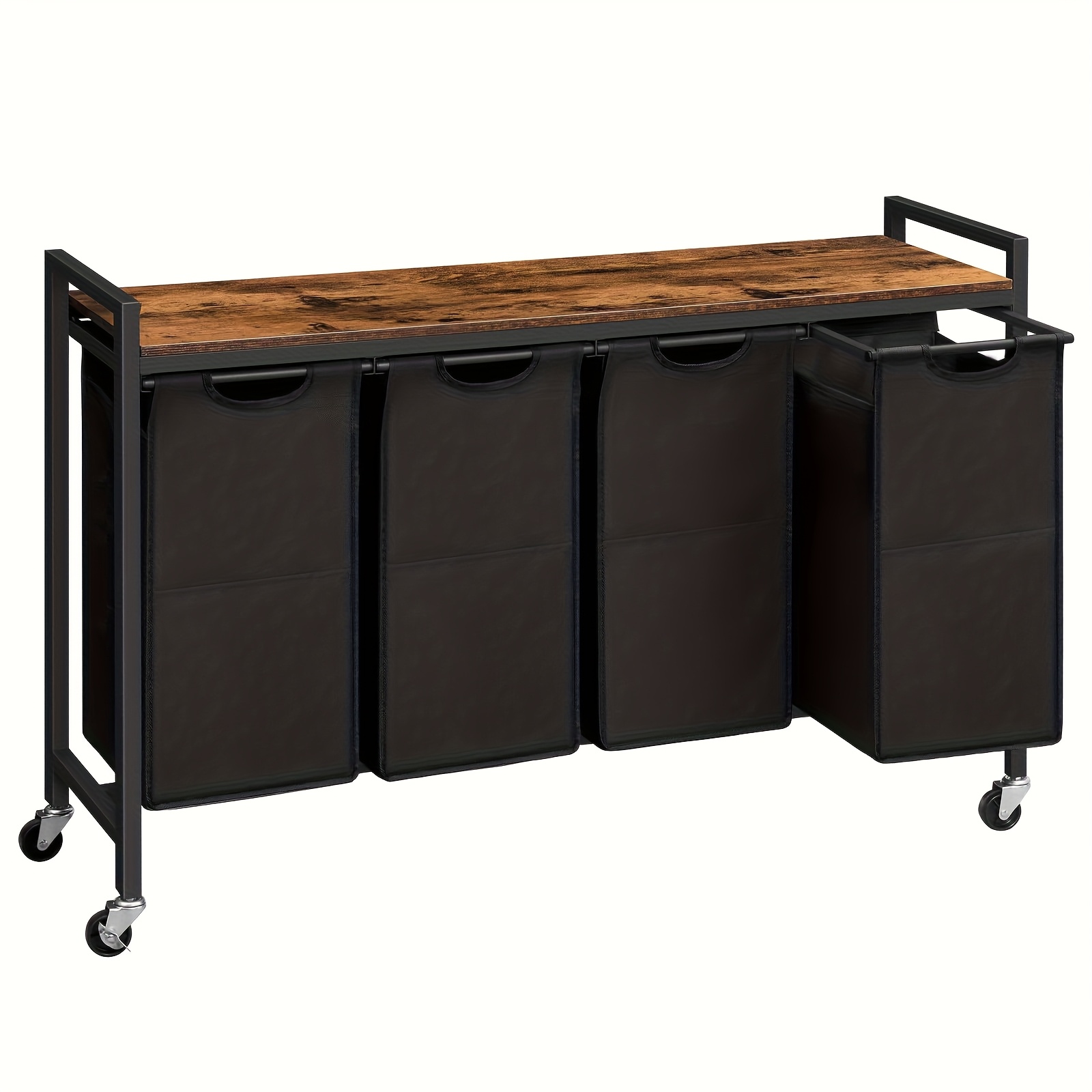 Classic Retro Four-compartment Laundry Basket, Multi-functional Laundry Storage Box With Roller Design, 39.8l Large Capacity Oxford Fabric, Suitable For Home Use, -black., Laundry Baskets