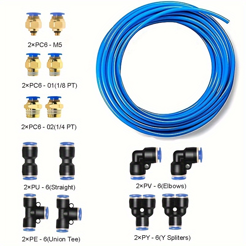 TEMU AGASHE Kit de Tuyaux Pneumatiques en Polyuréthane Bleu PU, 16 pièces, 10 mètres (32.8Ft) pour Tuyau d'Air ou Transfert de Fluide, OD