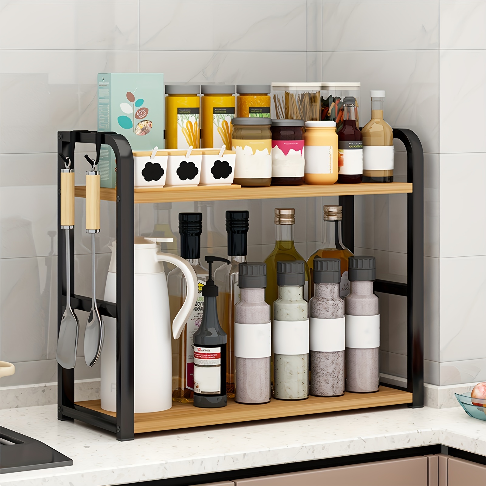 TEMU 1pc Kitchen Storage Rack, Countertop Seasoning Storage Rack, Saving Rack