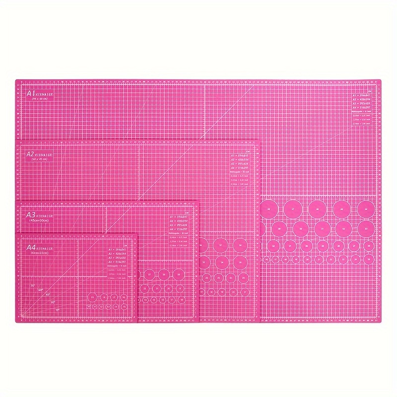 

1pc Dual-color Pvc Cutting Mat - Pink With Grid & Patterns, For Crafting & Sewing Projects