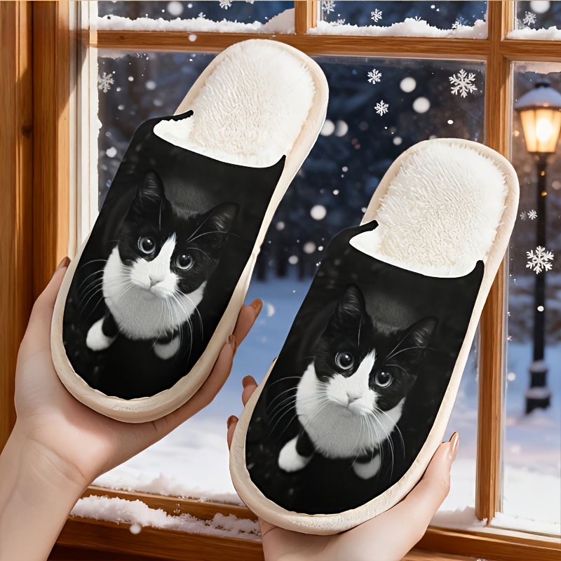 TEMU Winter Unisex Cat Print Slippers, Suitable For , Autumn And Winter Shoes, Pattern Comfortable Indoor Slippers, Women Shoes