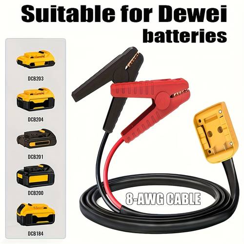 cable with adapter for dewalt 18v 20v dcb battery starter 8awg 5 9ft portable car battery boost pack battery jumper battery not included