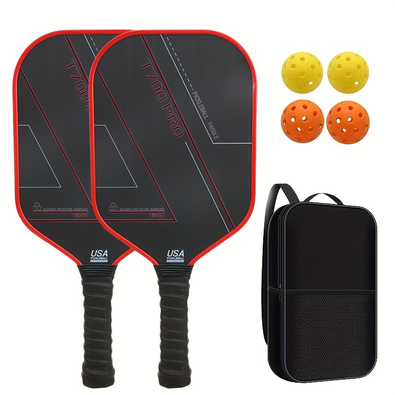 TEMU 2 Paddle + 4 Balls Pickleball Paddle Set T700 Carbon Fiber Pickleball Paddle With Non-slip Breathable Grip, Balanced Racket For Power And
