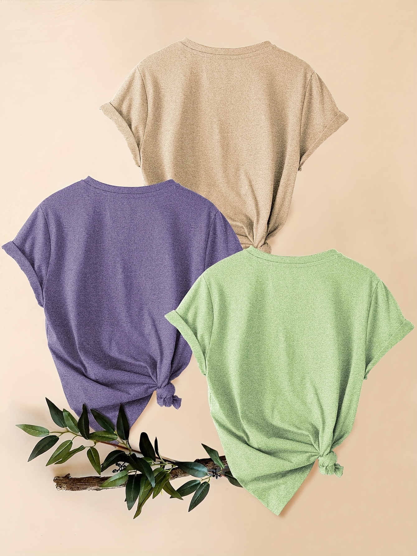 three piece set of mountain chrysanthemum print fashion retro style womens spring autumn winter casual sporty round neck short sleeve t shirts Product details 1