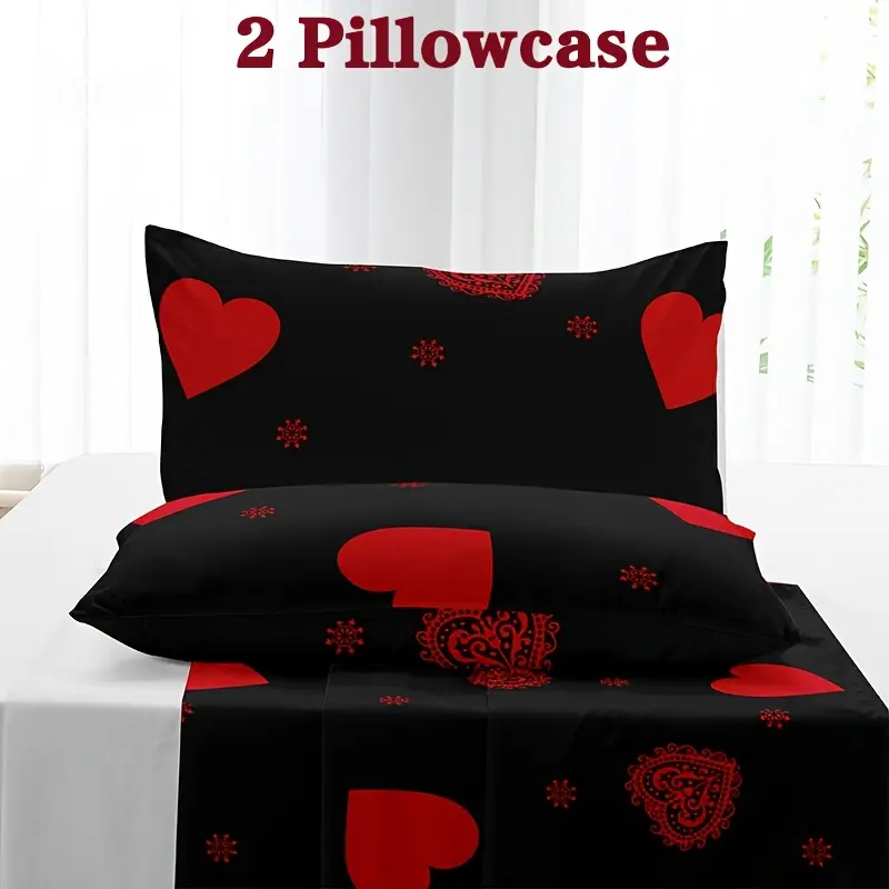 2pcs heart print pillowcases envelope closure machine washable soft and breathable home bedding 2pcs set pillow inserts not included Product details 8