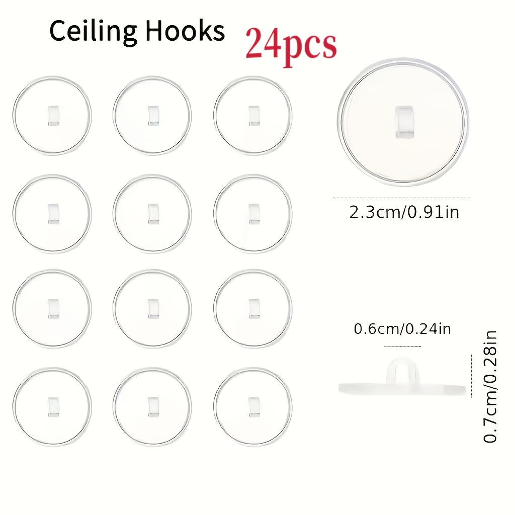 TEMU 24pcs Transparent Ceiling Hooks Suitable For Ceiling Mounted Hanging - Waterproof Traceless Invisible Hooks With Seamless Plastic Clips For Home