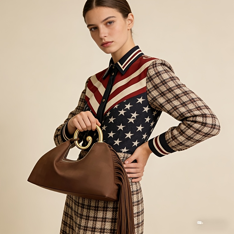 A Luxurious Suede Handbag for The Fall And Winter Seasons, Featuring a Stylish Vintage Tassel Design Available in Four Colors (Burgundy, Purple-Brown, Coffee), with an Optional Premium Texture, an Elegant Tassel Handbag