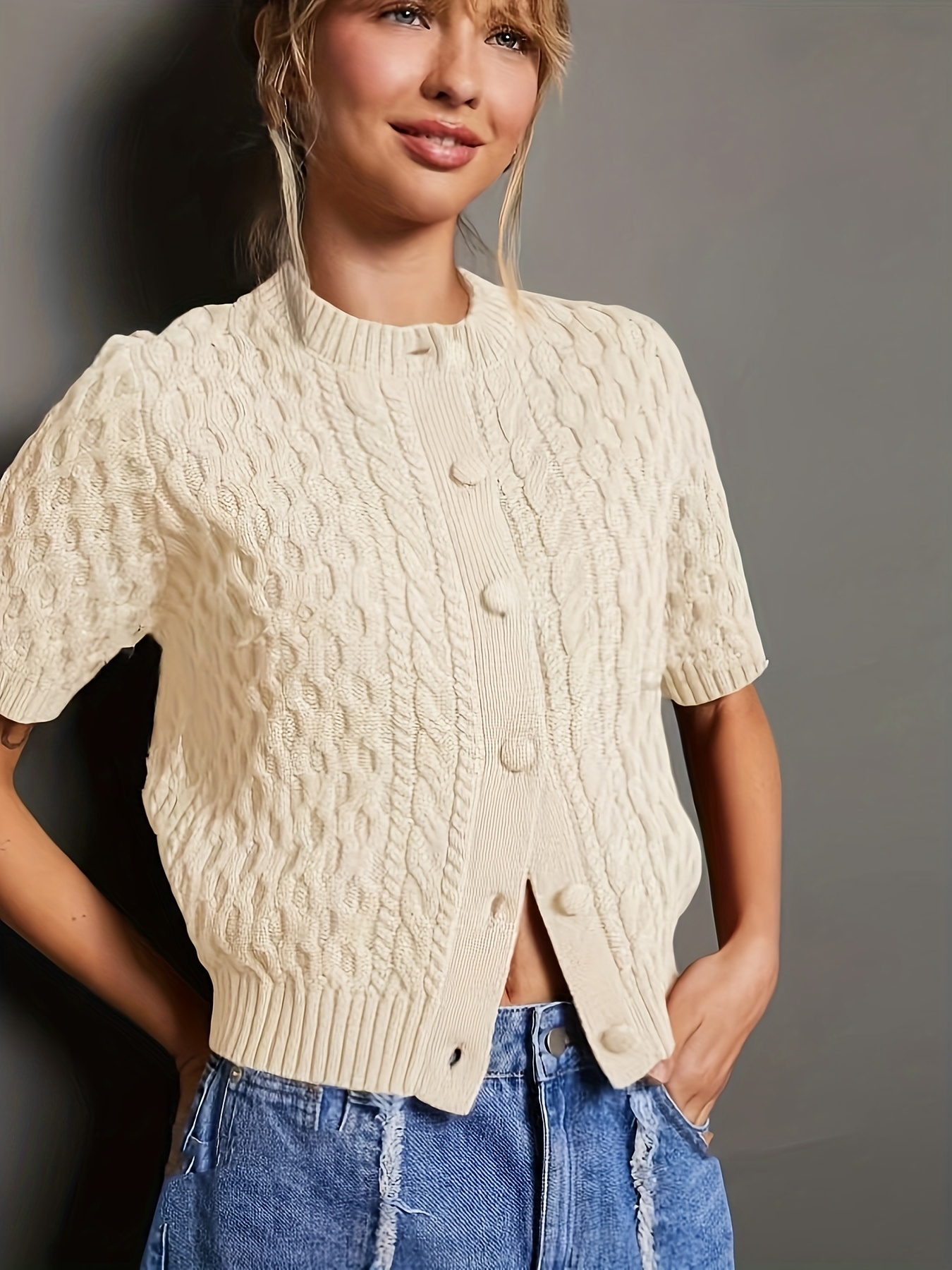 womens elegant acrylic cardigan vest beige short sleeve Temu