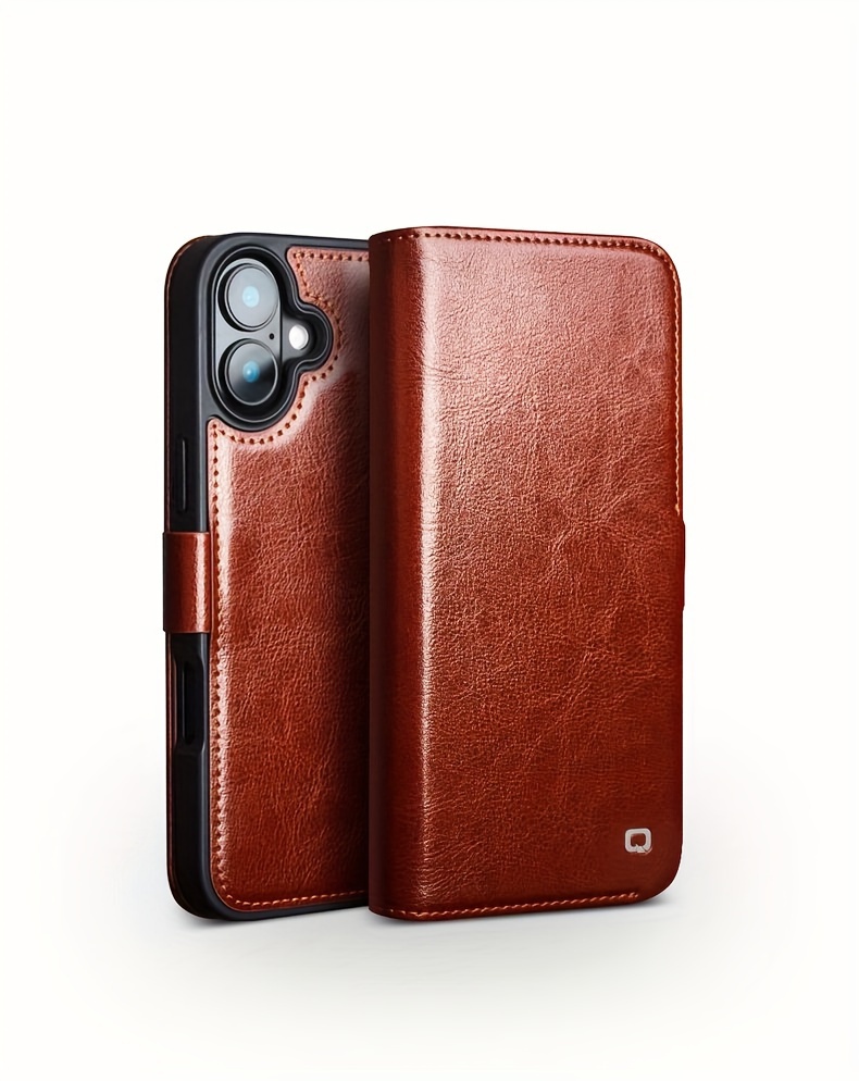 Phone Case - The QIALINO Leather Flip Case Is Designed for The Iphone 16 Plus Pro Max, Featuring a Stylish Design And a Classic Business Look, Complete with Magnetic Closure And Card Slots - Made from High-Quality Leather