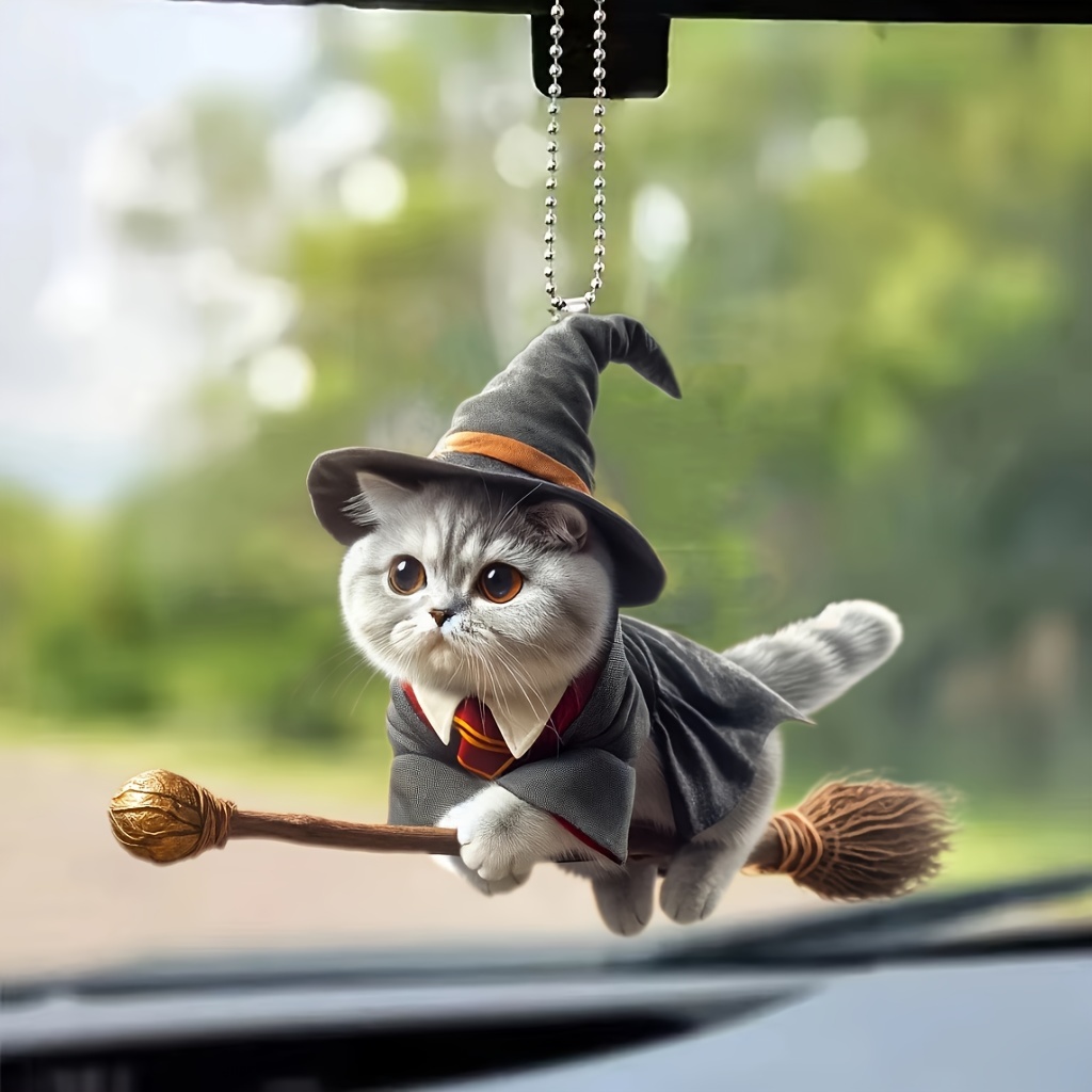1pc 2d acrylic magic flying kitten rearview mirror decorative pendant backpack keychain decorative pendant home decoration products details 0