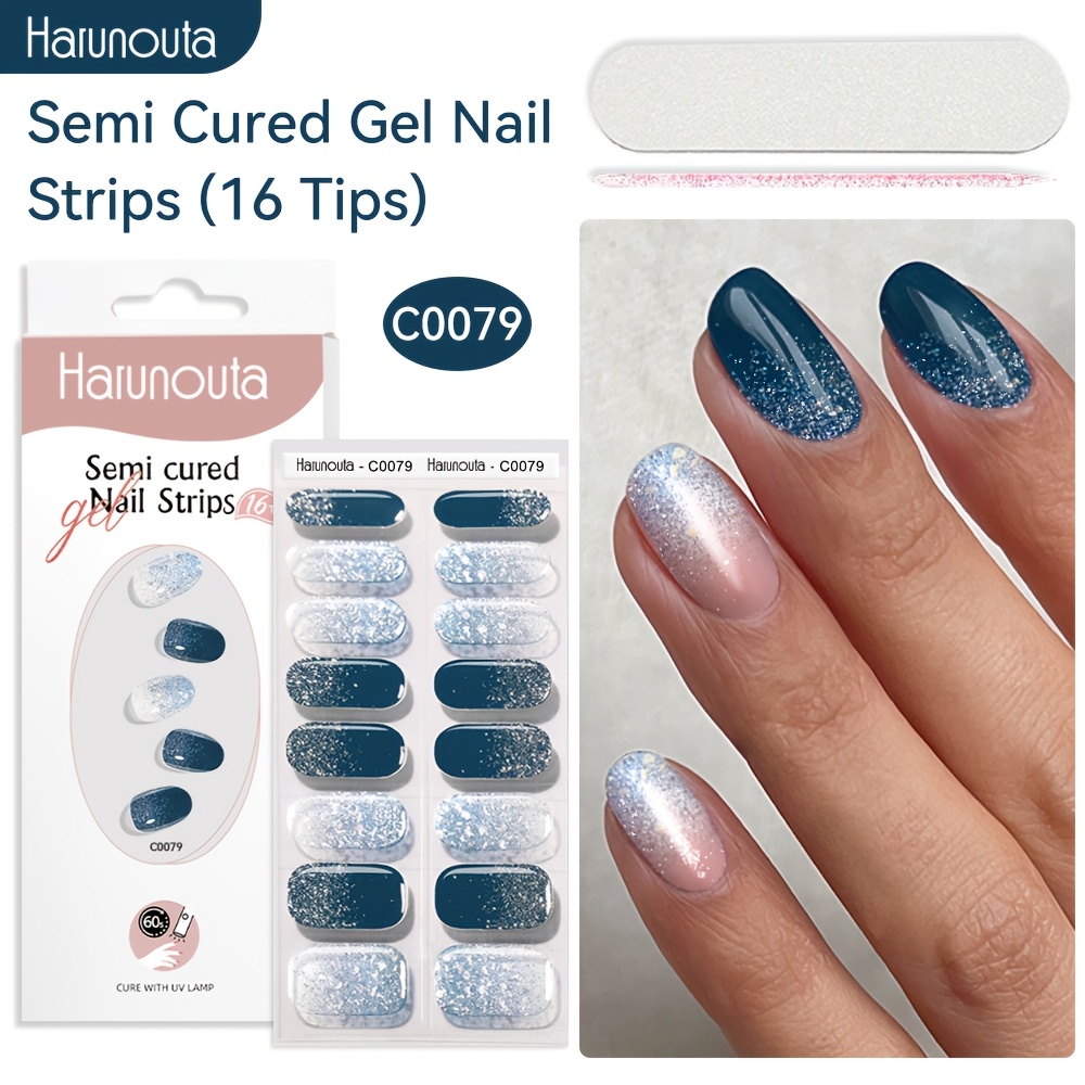 Harunouta 16strips Semi Cured Gel Nail Strips Gradient Gel Nail Stickers Glitter Anti-french Gel Nail Wraps Gel Polish Stickers Nail Art Manicure For Nails Men Women Nails C0079/c0080/c0084