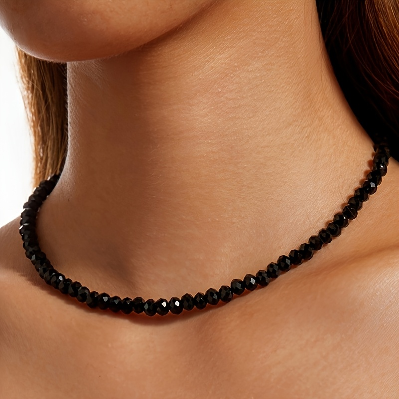 Image of 1pc Fashionable And Simple Black Beaded Necklace, Suitable For Women's Prom Parties And Gatherings, A Gift For
