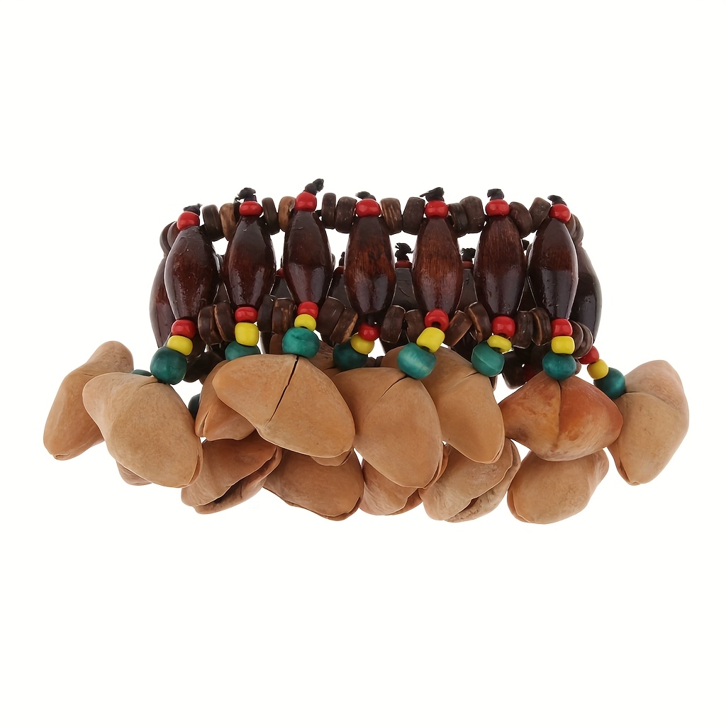 Handmade Fruit Shell Handbell, African Drum Percussion Accompaniment, Wrist Bell Bracelet with Natural and Crisp Sound, Suitable for Percussion and Music Lovers, Comes with a Storage Bag