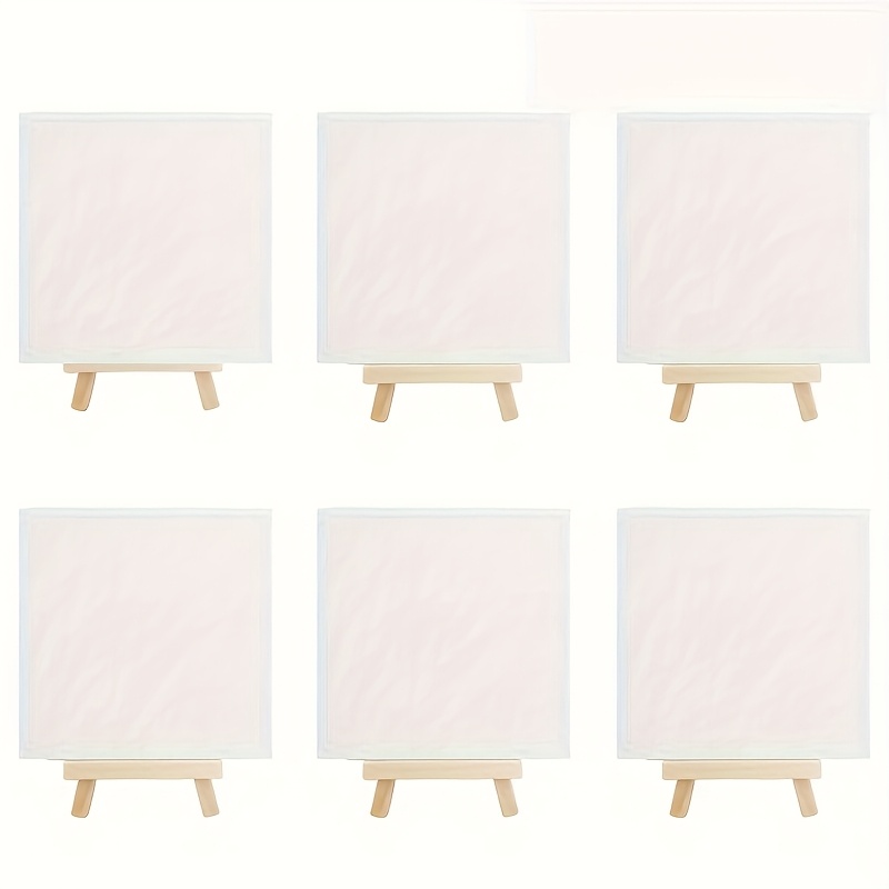 Image of 12pcs (6pcs Canvas And 6pcs Easels) Canvas And Easel Combination Set. Portable Painting Kit, Including 6pcs Square 15.24x15.24cm Canvases And 6pcs Easels, Affordable And Good Quality