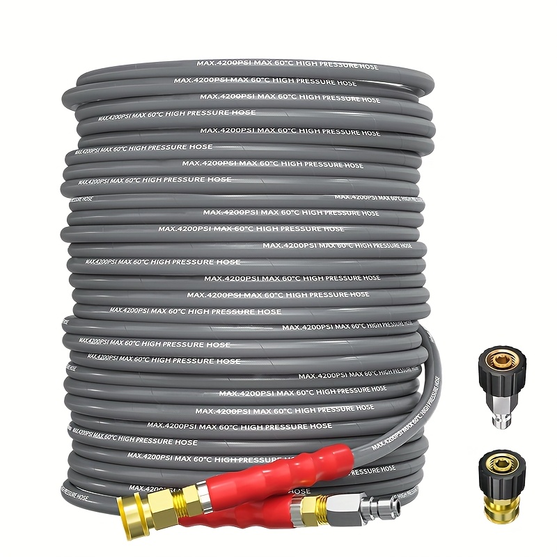 

100ft 4200psi Pressure Washing Machine Hose With 3/8 Quick Connection, 1/4 Commercial Grade Steel Wire Braided Powerful Washing Machine Extension Hose, Flexible Replacement Hose Adapter Set