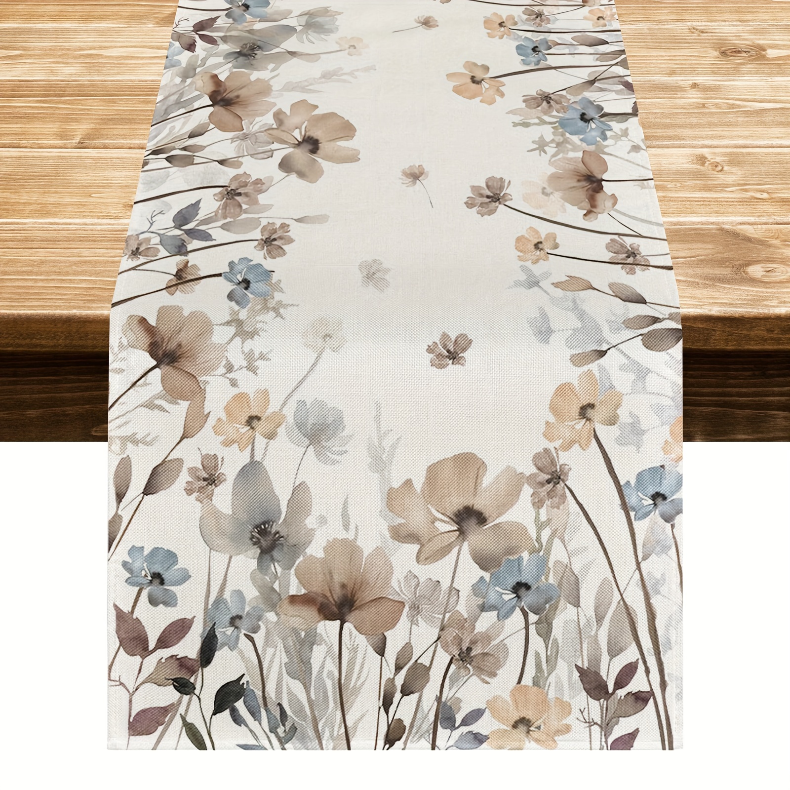 

1pc, Floral Table Runner, Brown Poppy Flowers Design, Summer Fall Kitchen Dining Decor, Polyester, Fade-resistant, Machine Washable, High Quality Home Party Decoration