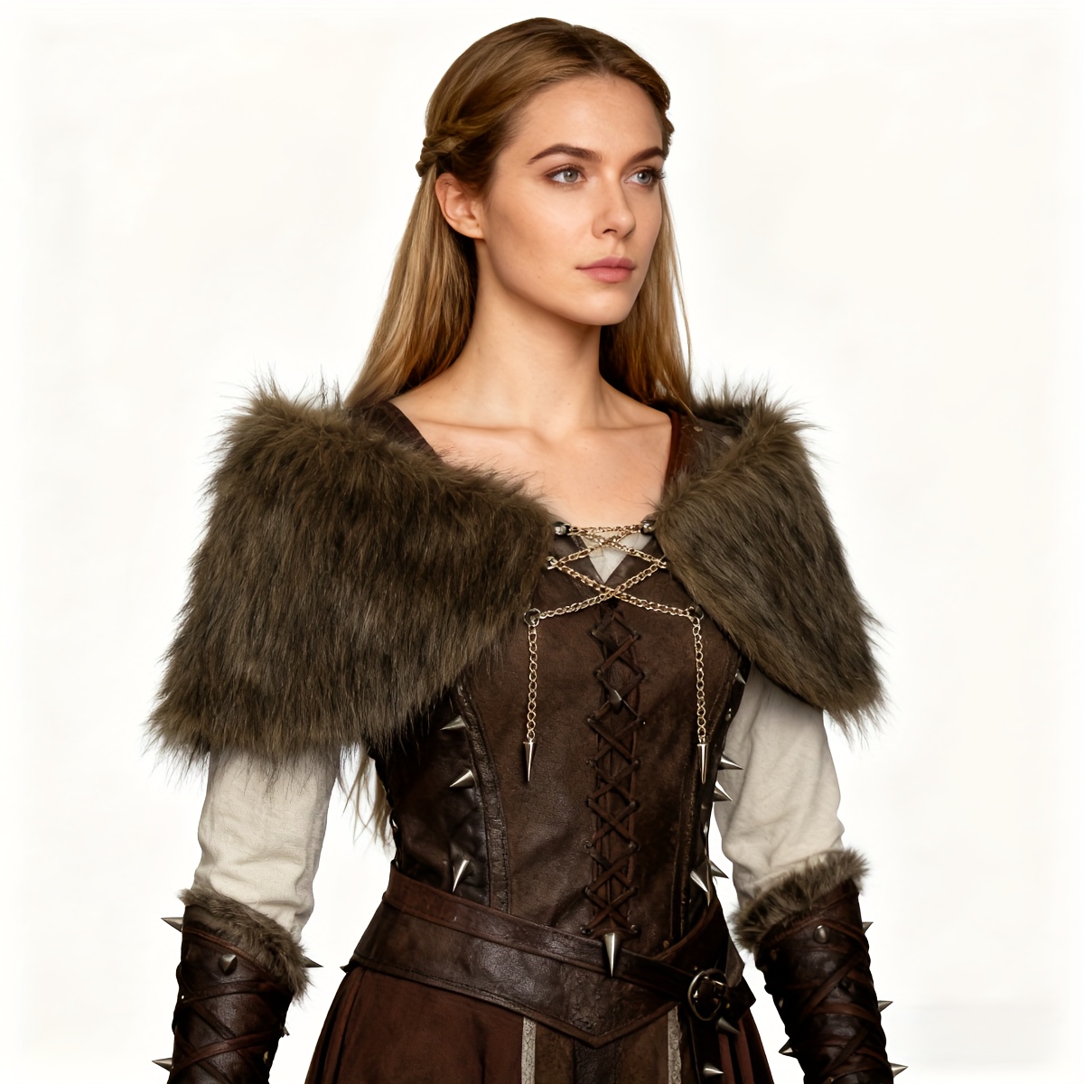 E-shop Damen Vintage Wikinger Stil Schal, Schal mit Kettendekoration, Wikinger Krieger, Historische Figur Performance Kostüm Accessoire