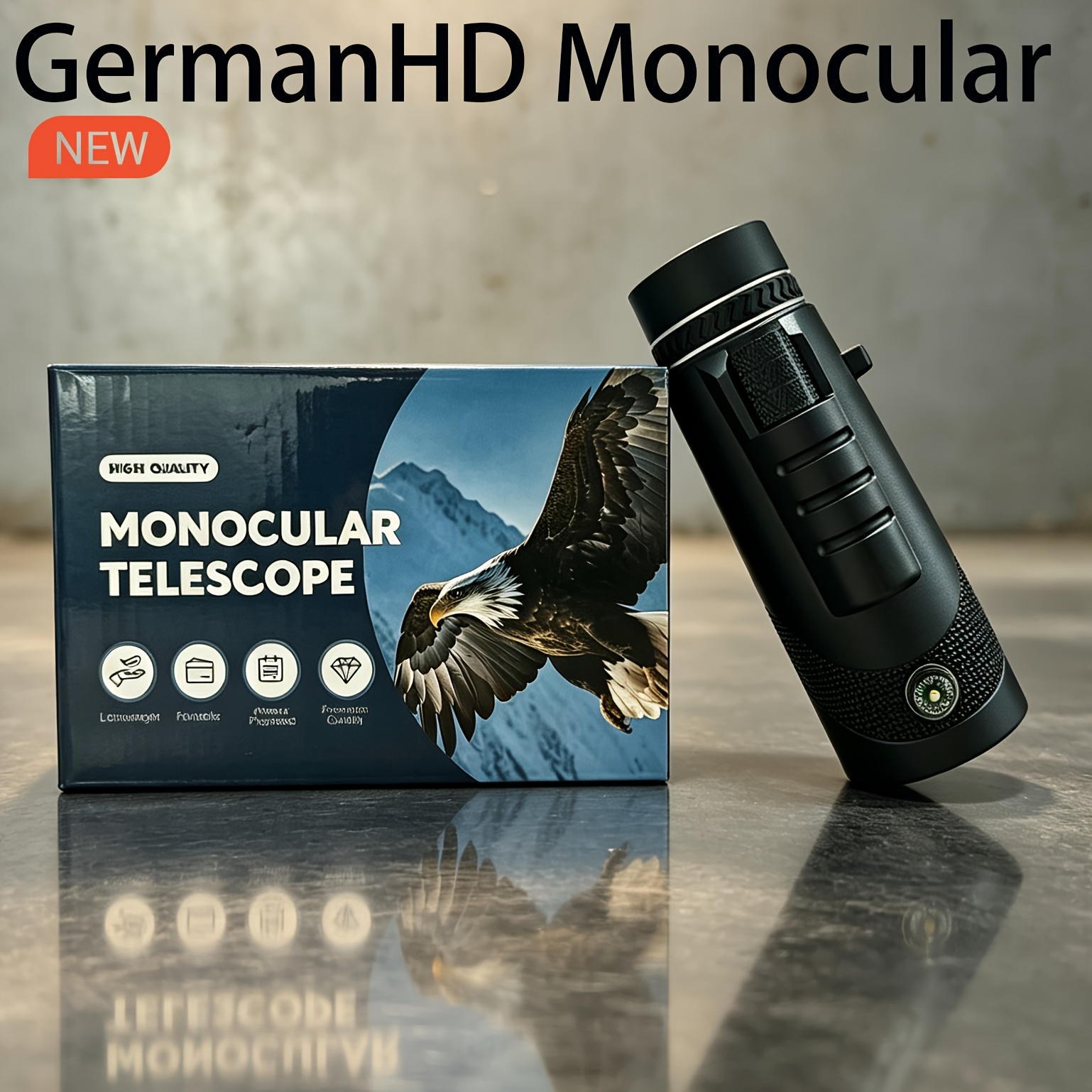 TEMU Newly Upgraded 10x50 Professional-grade Monocular Telescope For Adults | Gift Box Packaging, Built-in Compass, Includes Carrying Pouch, Fmc