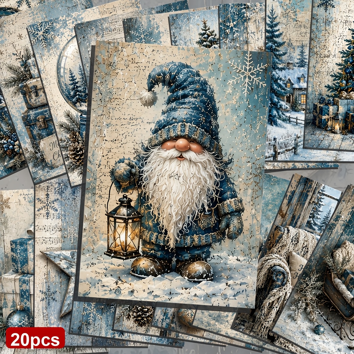 TEMU 20 stuks Kerst Winter Postkaart Set - Feestelijke Blauwe Vakantie Scène voor Wenskaarten, Cadeauverpakking & Huisdecoratie