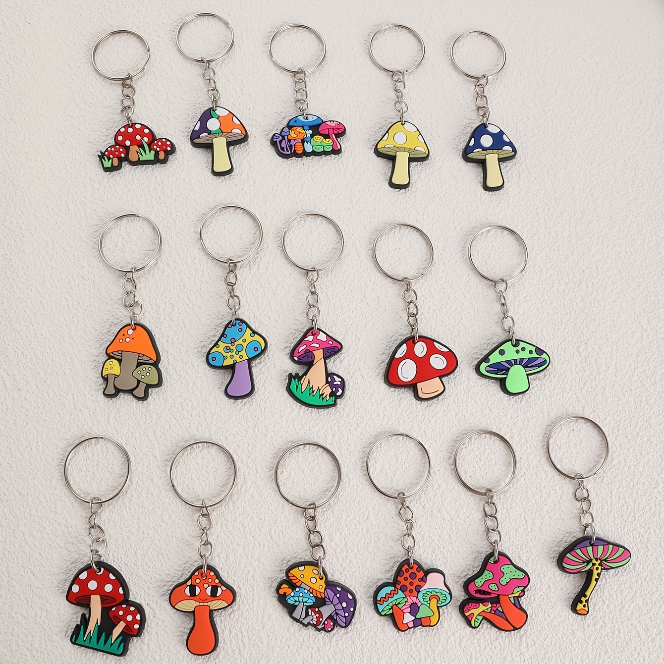 

16pcs/set Cute Cartoon Mushroom Keychains, Pvc Soft Rubber Key Rings, Colorful Anime-inspired Mushroom Charms For Bags & Keys