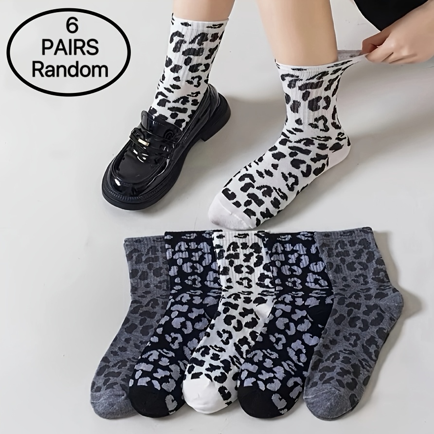 TEMU 6 di calzini retr簷 coreani con stampa leopardata - a met� polpaccio adatti per /inverno, lavabili in lavatrice, adatti per abbigliamento casual,