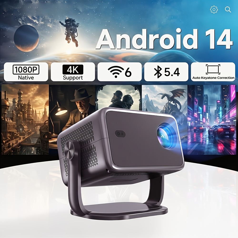 Image of Smart Projector [ Tv Built-in & 4k Support 1080p Native] With Wifi And Bt 5.2, Portable Mini Movie Short Throw Projector Indoor With Built-in Apps Auto Focus Keystone For Home Theater Bedroom Ceiling