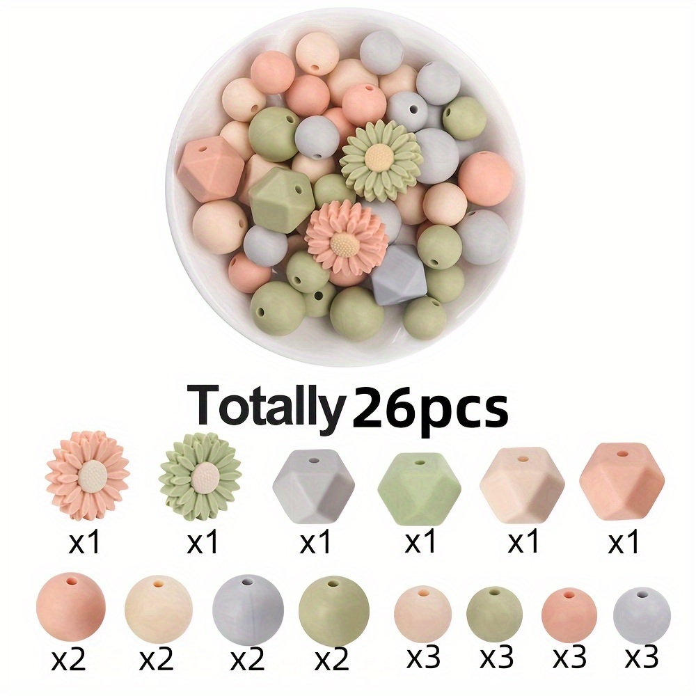 TEMU Ensemble de 26 Perles en Silicone Multicolores et Multi-tailles, Rondes 12/14/15mm, , Perle - Accessoires d'Artisanat DIY pour la Fabrication de