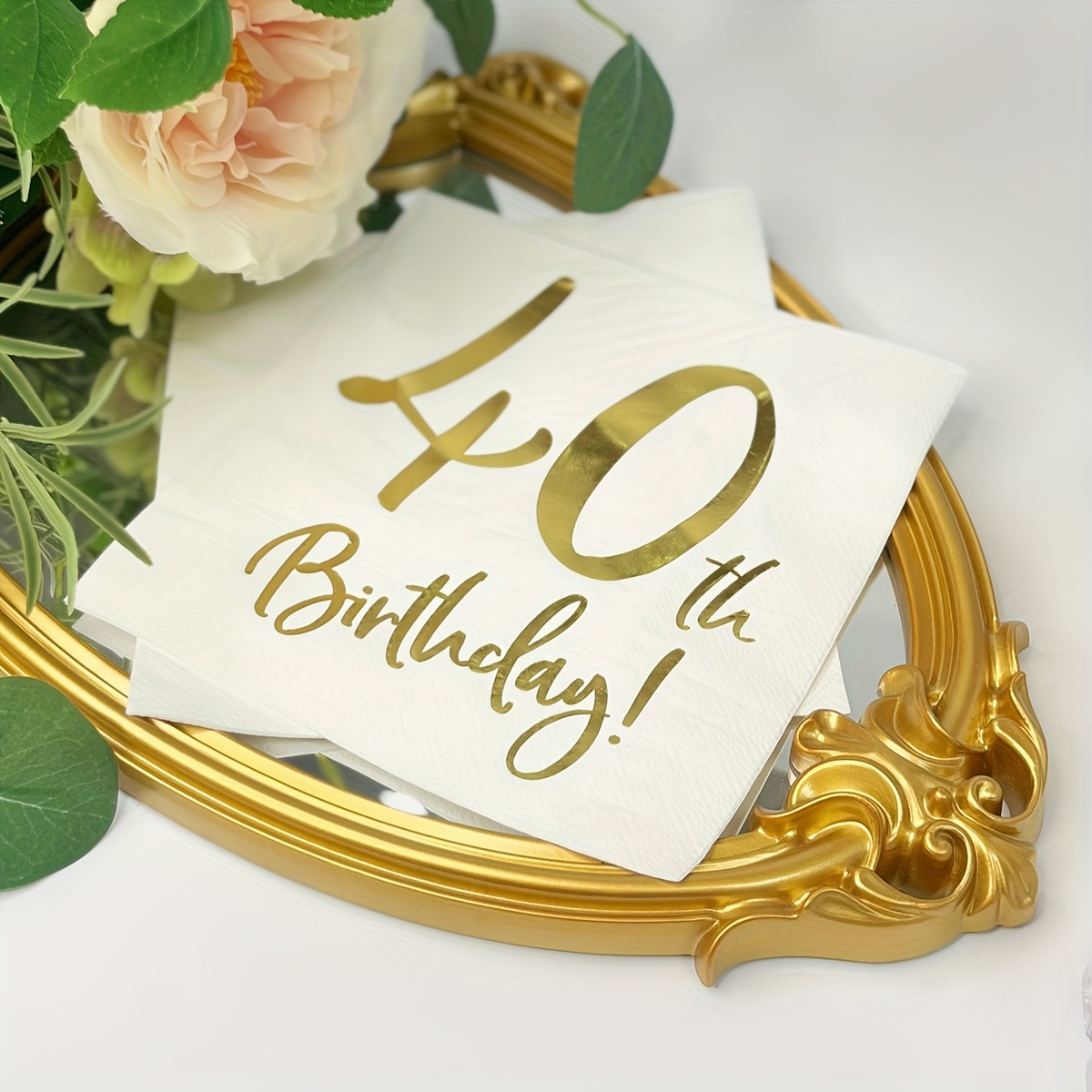 

16pcs, 3-layer Thickened 40th Anniversary Bronzing Birthday Party Napkin 13x13inch, Birthday Party Decoration Paper Towel