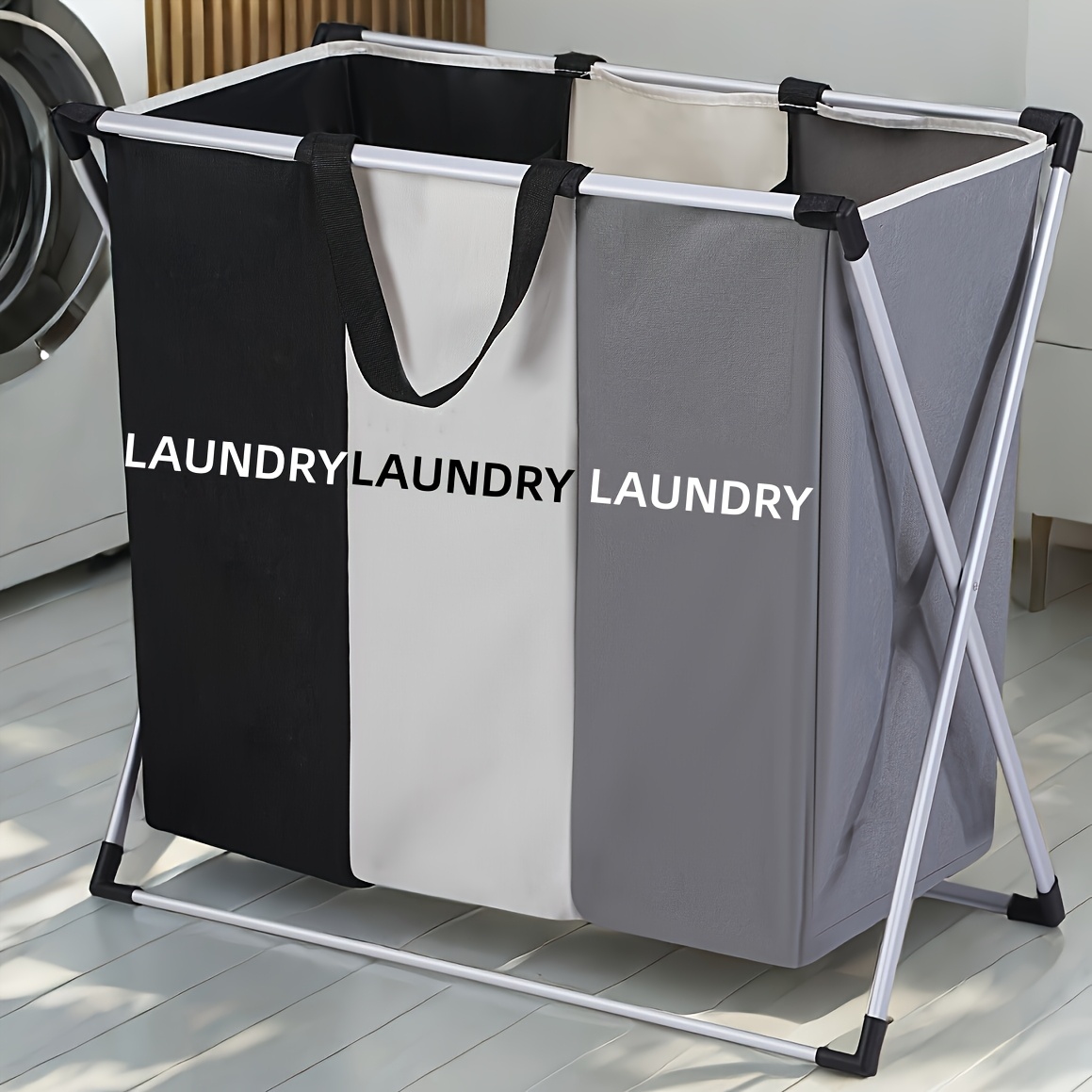 

Laundry Basket, Large Laundry Hamper 3 Section Laundry Bag Organizer For Dirty Clothes; Dorm Room , Towel Organization & Toys Storage Laundry Cart In Laundry Room Organization