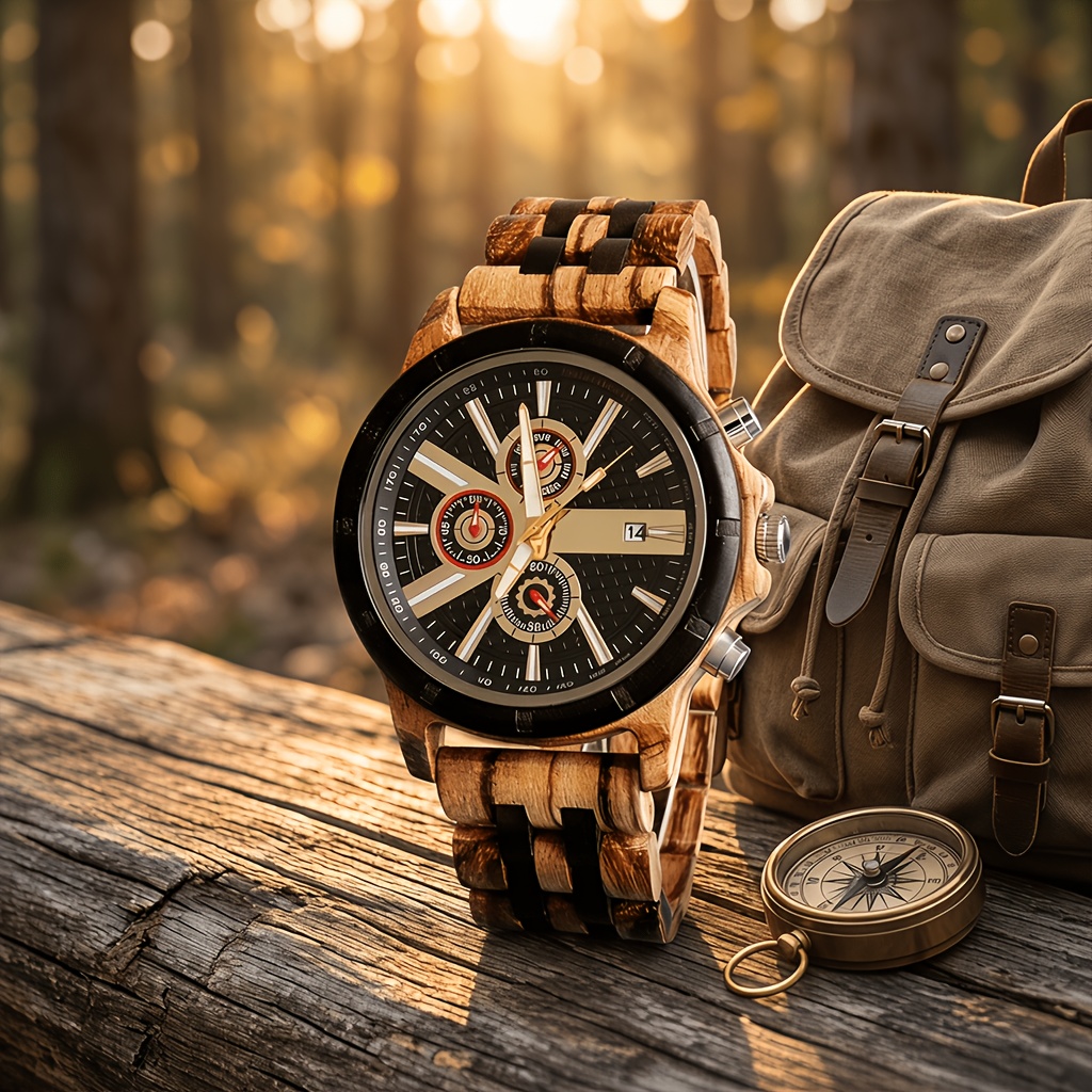 Image of Men' Watch With Quartz Movement & Display - Wood, Wristwatch Suitable For Business, Casual, Casual Attire, Watch Gift For Husband, Anniversary Present