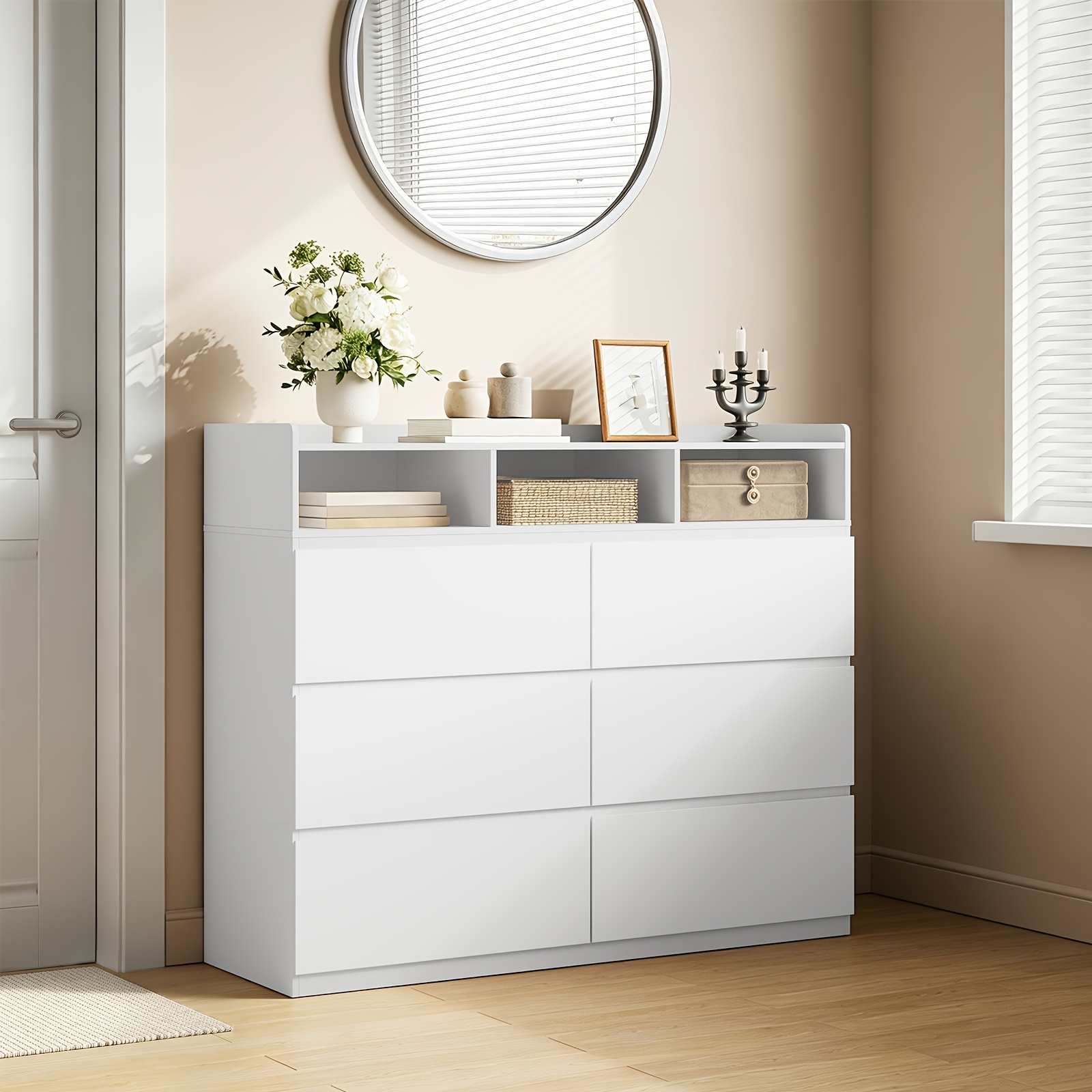 White Large-capacity Side Cabinet That Used As A Bedside Table Or Dressing Table, Suitable For Bedrooms And Living Rooms, Stable And Anti-tipping, Bedroom Furniture