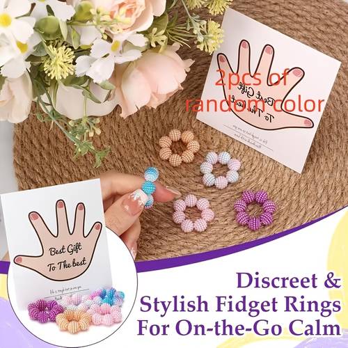 2pcs sensory spiky ball rings random colors adjustable rings with multiple colors and gradient effects suitable for adults finger massagers stress rings with different tactile spiky beads