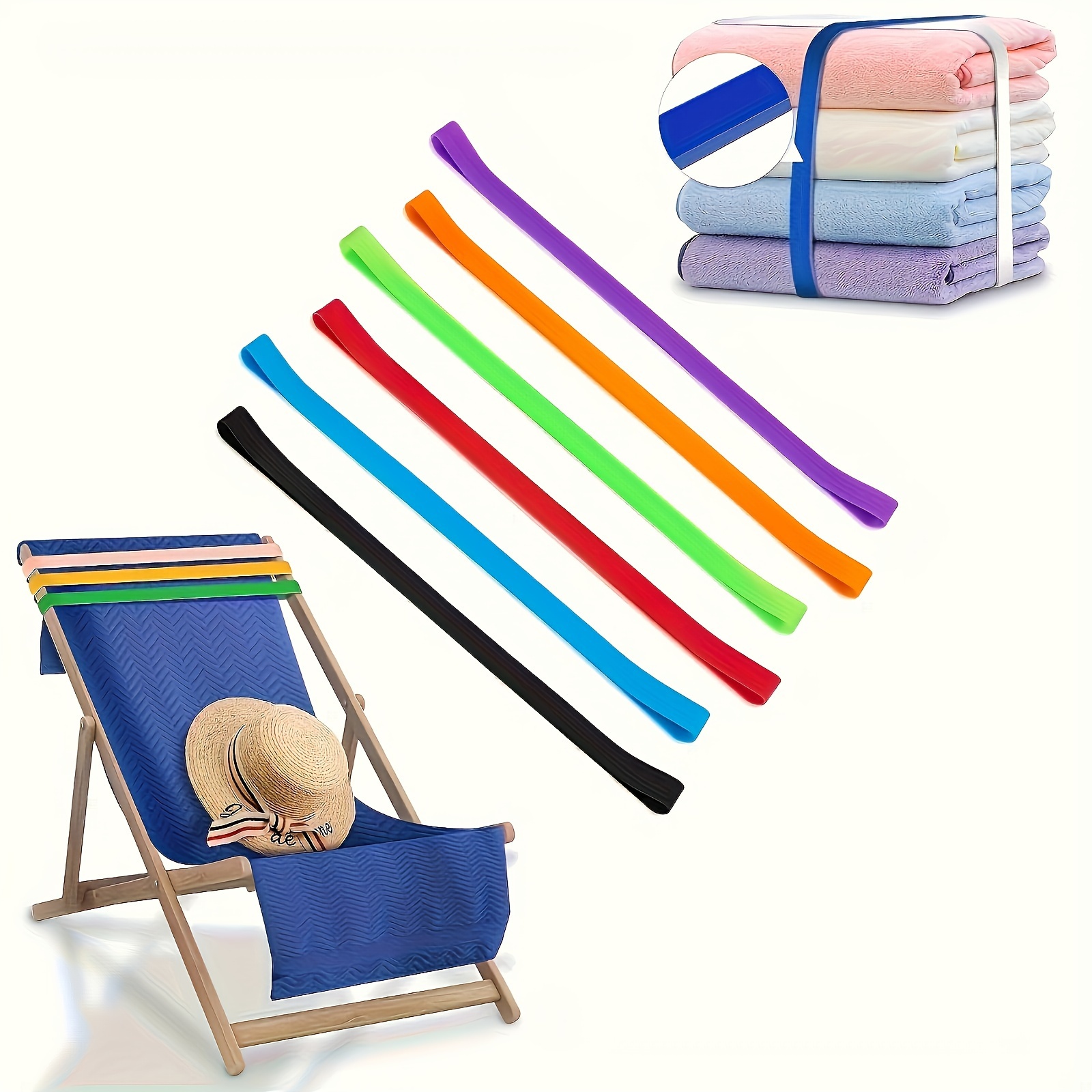 

6-pack Silicone Towel Hold Bands For Beach Chair, Stretchable Clips For Poolside, Universal Fit Pvc Chair Straps For Outdoor , Ideal For Christmas, Thanksgiving, 4th Of , Valentine's Day