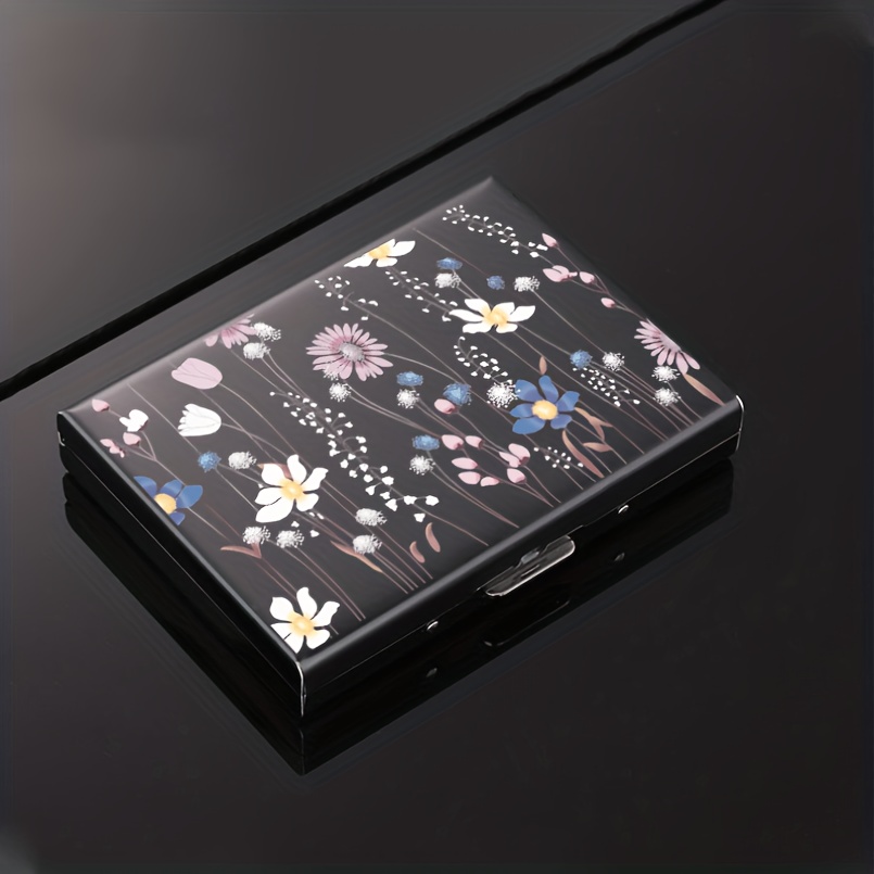 TEMU Stainless Steel Metal Card Holder, Printed Series, Unisex Popular Card Case