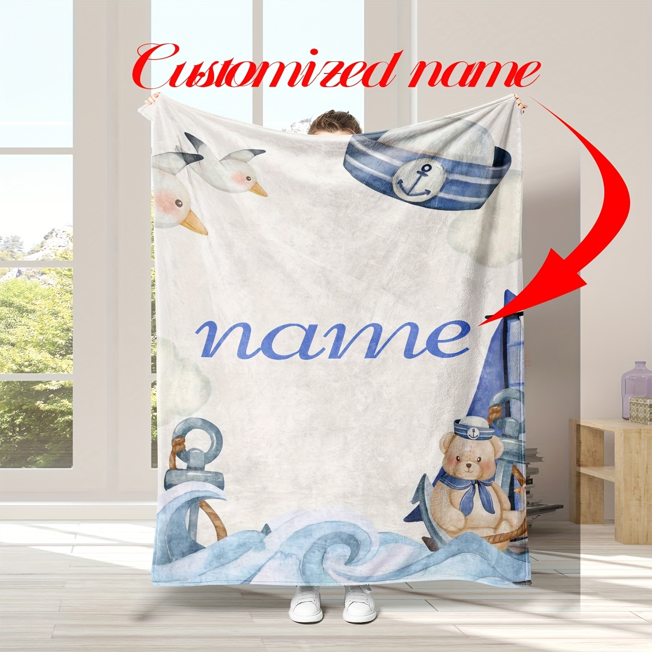 

1pc Flannel Blanket - Personalized Name, , , Printed Pattern, Tear-, , 250-300gsm, , For , Bed, , All- Blanket For