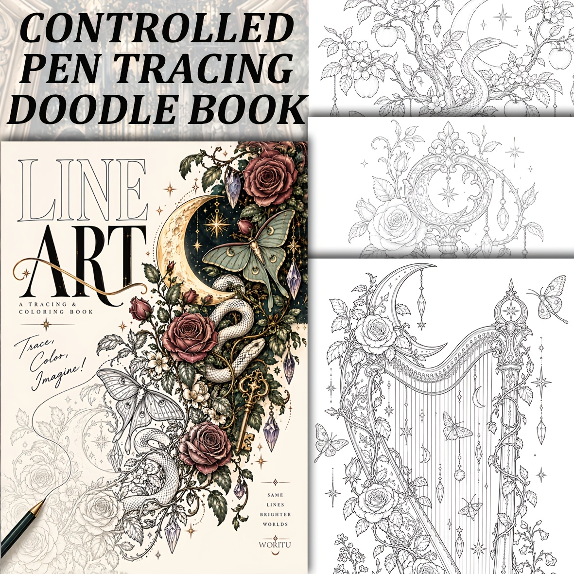 TEMU Livre de Calc et de Coloriage Style Gothique Vintage, 48 Pages par Livre | Papier Épaissi, Impression sur une Seule Page | Peut Être Calqué,