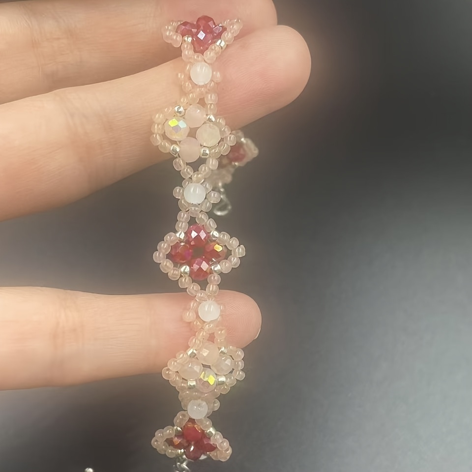 Adjustable Glass Bead Bracelet with Pink & Red Accents