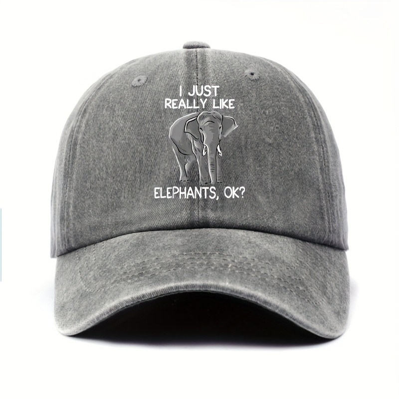 TEMU Women's Adjustable Snapback Baseball Cap With Elephant Print & " Elephants" Text - Lightweight Comfortable Fabric, Multiple Colors, Perfect Gift